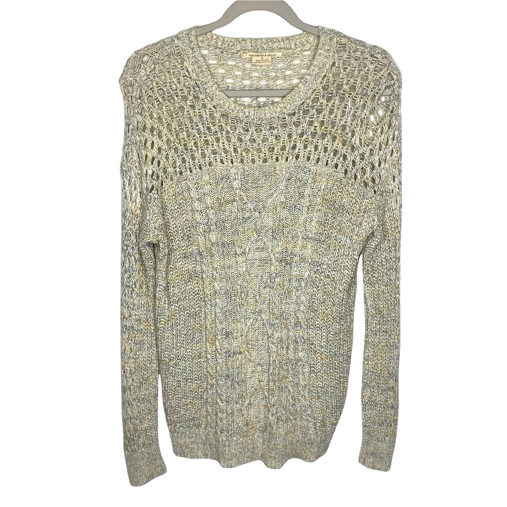 UO Coincidence & Chance Marled Knit Sweater Small Open Stitch Cable Crew Neck